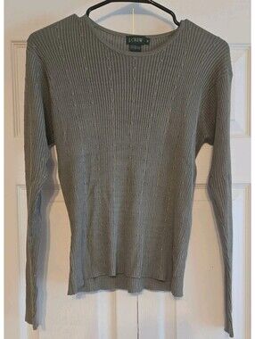 Vtg J Crew 100% Silk Fitted Olive Gray Long Sleeve Top Sz M womens preppy y2k